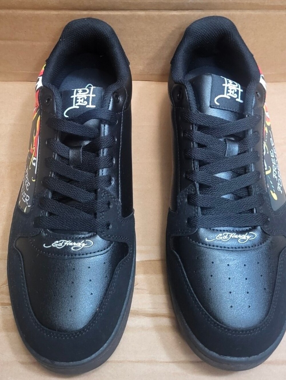 ED Hardy Skull Flame Tattoo Graphic Black Sneakers Men Size 12 NEW - Picture 5 of 12